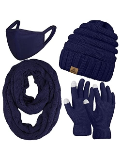 URATOT Winter Knitted Warm Set Infinity Scarf and Hat Touch Screen Gloves for Men and Women