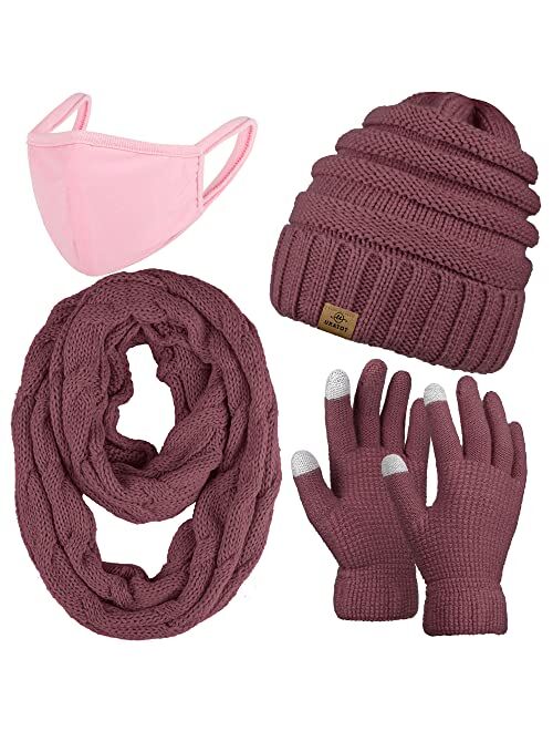 URATOT Winter Knitted Warm Set Infinity Scarf and Hat Touch Screen Gloves for Men and Women