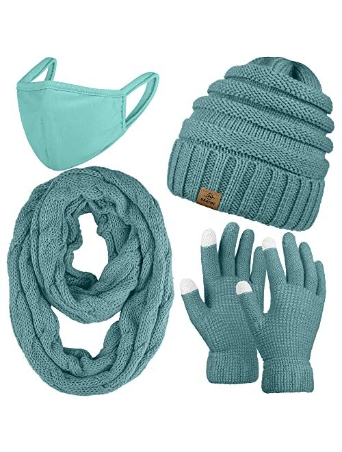 URATOT Winter Knitted Warm Set Infinity Scarf and Hat Touch Screen Gloves for Men and Women