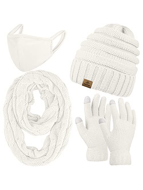 URATOT Winter Knitted Warm Set Infinity Scarf and Hat Touch Screen Gloves for Men and Women