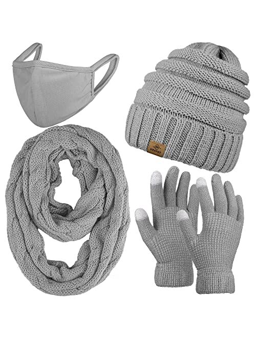 URATOT Winter Knitted Warm Set Infinity Scarf and Hat Touch Screen Gloves for Men and Women