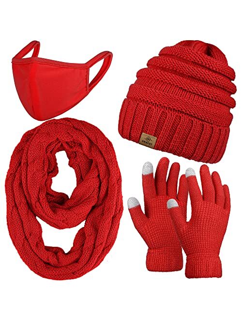 URATOT Winter Knitted Warm Set Infinity Scarf and Hat Touch Screen Gloves for Men and Women