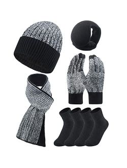 SATINIOR Winter Hats Scarf Gloves Warm Fleece Lined Knit Hat Ear Warmers Socks for Women and Men