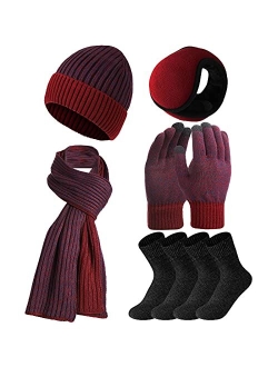 SATINIOR Winter Hats Scarf Gloves Warm Fleece Lined Knit Hat Ear Warmers Socks for Women and Men