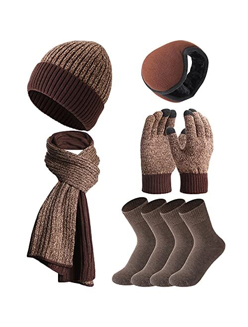 SATINIOR Winter Hats Scarf Gloves Warm Fleece Lined Knit Hat Ear Warmers Socks for Women and Men