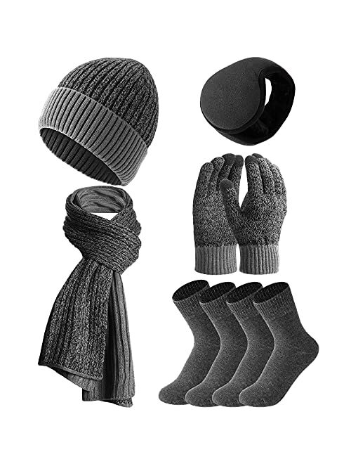 SATINIOR Winter Hats Scarf Gloves Warm Fleece Lined Knit Hat Ear Warmers Socks for Women and Men