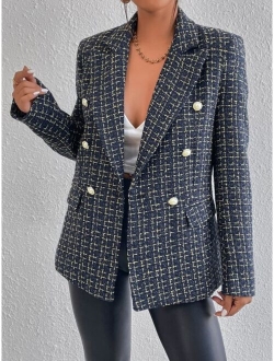 Plaid Print Double Breasted Blazer