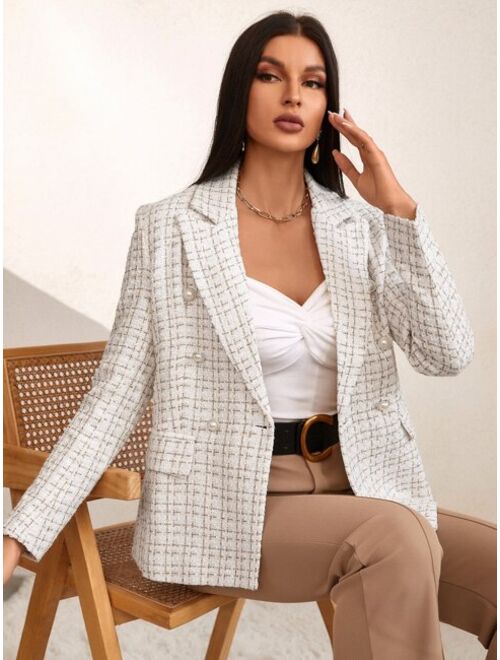 Shein Plaid Print Double Breasted Blazer