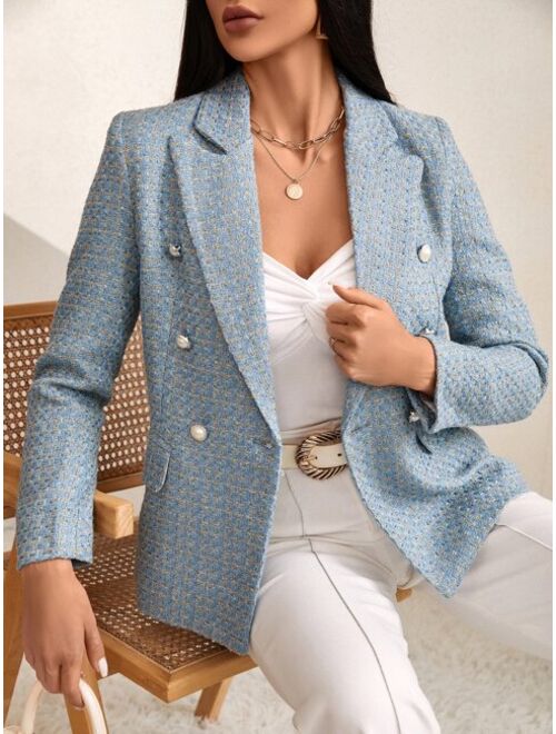 Shein Plaid Print Double Breasted Blazer