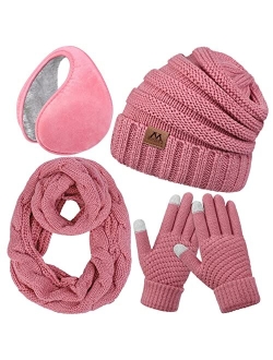 Motarto Winter Warm Set Knitted Scarf Beanie Hat Touchscreen Gloves Ear Warmer Cold Weather Gear for Men or Women