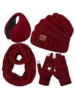 Motarto Winter Warm Set Knitted Scarf Beanie Hat Touchscreen Gloves Ear Warmer Cold Weather Gear for Men or Women