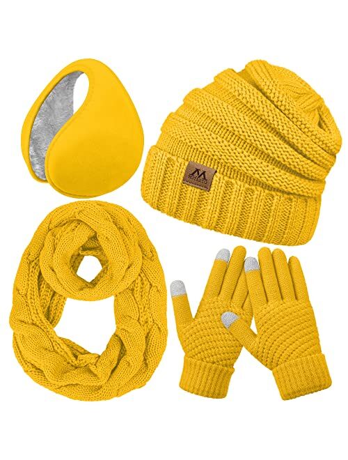 Motarto Winter Warm Set Knitted Scarf Beanie Hat Touchscreen Gloves Ear Warmer Cold Weather Gear for Men or Women