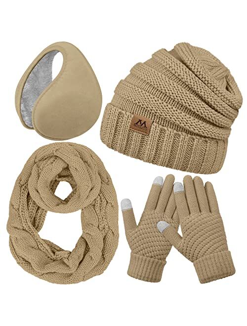 Motarto Winter Warm Set Knitted Scarf Beanie Hat Touchscreen Gloves Ear Warmer Cold Weather Gear for Men or Women