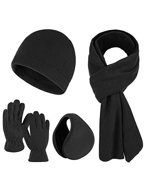 URATOT 4 Pack Women's Winter Warm Set Thickened Polar Fleece Gloves Beanie Hat Scarf and Earmuff