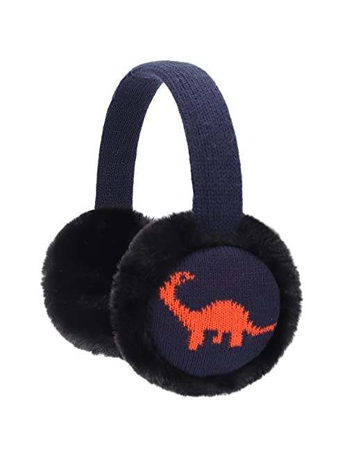 BUTITNOW Toddler Kids Knit Dinosaur Earmuffs Soft Plush Comfortable Winter Outdoor Ear Warmers for Boys Girls