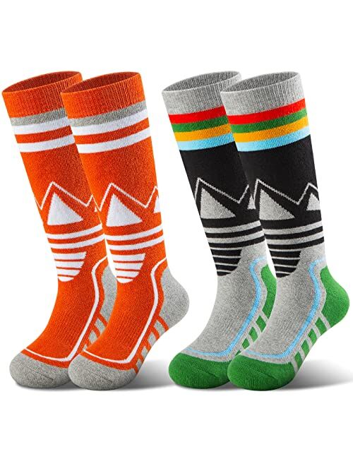 YOVOHARI Kids Ski Socks 2 Pairs/3 Pairs Warm Thick OTC Snow Socks for Boys Girls Winter Skiing Snowboarding