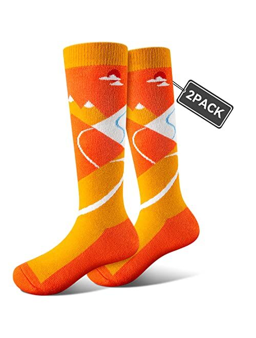 FanNicoo Kids Ski Socks(2 Pairs/3 Pairs) for Girls Boys Warm Soft OTC Non-Slip Cuff for Winter Skiing Outdoor