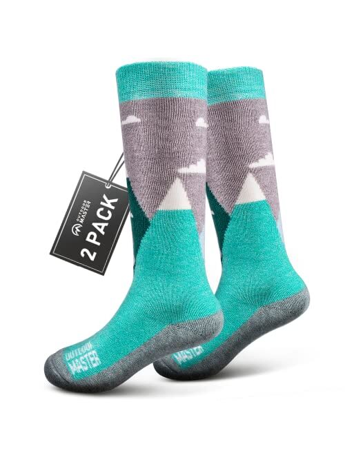 OutdoorMaster Kids Ski Socks - Merino Wool Blend, OTC Design w/ Non-Slip Cuff