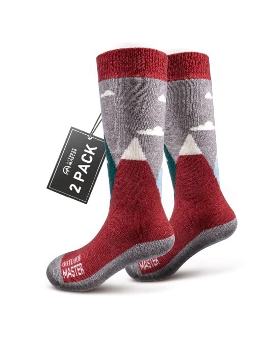 OutdoorMaster Kids Ski Socks - Merino Wool Blend, OTC Design w/ Non-Slip Cuff