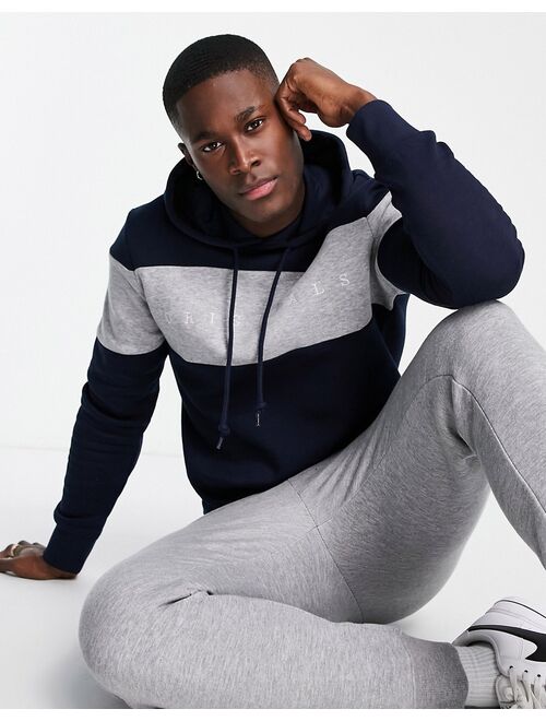 Jack & Jones Originals color block hoodie in navy