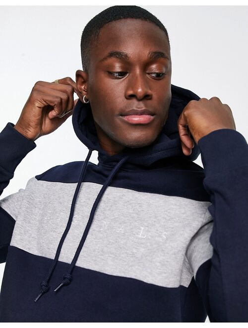 Jack & Jones Originals color block hoodie in navy