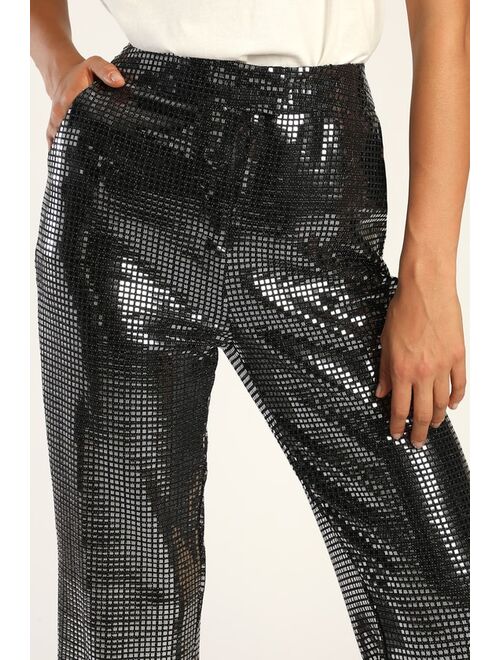 4TH & RECKLESS Vera Silver Sequin Wide-Leg High-Waisted Trouser Pants