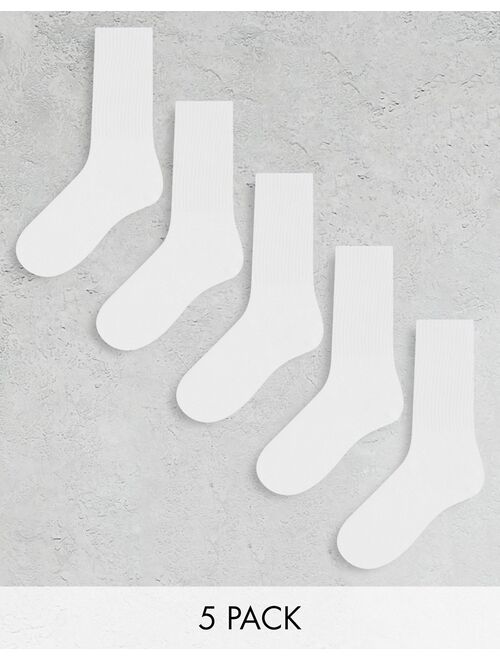 Jack & Jones 5 pack crew socks in white