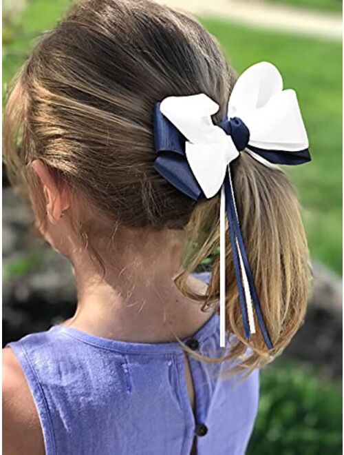 DEEKA School Uniform Hair Bows Set Hair Clips Accessories for Girls Headband and Ponytail Holders Multi-styled School Bows Set for Little Teen Toddler Girls -Navy/White