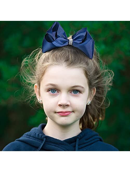 DEEKA School Uniform Hair Bows Set Hair Clips Accessories for Girls Headband and Ponytail Holders Multi-styled School Bows Set for Little Teen Toddler Girls -Navy/White