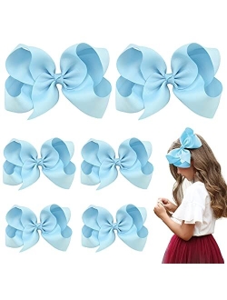 AILEAM Hair Bows for Girls 6PCS Girls Toddler bows Clips Navy Blue Grosgrain Ribbon Alligator Clips Kids Hair Accessories ( 6inch 2, 4inch 2, 3inch 2)