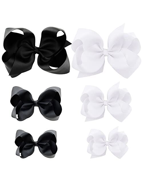 AILEAM Hair Bows for Girls 6PCS Girls Toddler bows Clips Navy Blue Grosgrain Ribbon Alligator Clips Kids Hair Accessories ( 6inch 2, 4inch 2, 3inch 2)