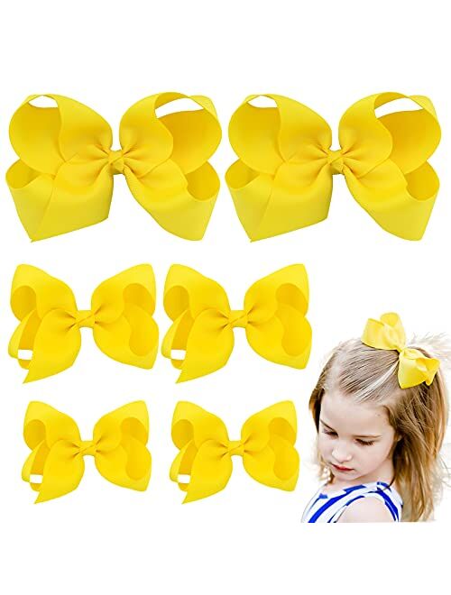 AILEAM Hair Bows for Girls 6PCS Girls Toddler bows Clips Navy Blue Grosgrain Ribbon Alligator Clips Kids Hair Accessories ( 6inch 2, 4inch 2, 3inch 2)