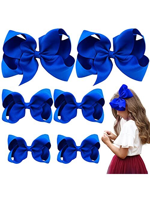 AILEAM Hair Bows for Girls 6PCS Girls Toddler bows Clips Navy Blue Grosgrain Ribbon Alligator Clips Kids Hair Accessories ( 6inch 2, 4inch 2, 3inch 2)