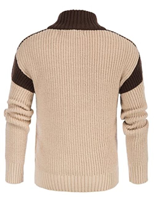 GRACE KARIN Boys Cable Knit Turtleneck Sweater 1/4 Zip-up Warm Pullover for Kids 6-12 Years