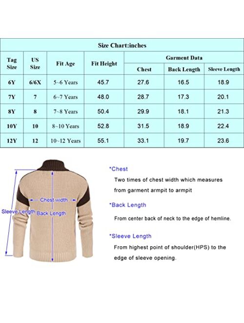 GRACE KARIN Boys Cable Knit Turtleneck Sweater 1/4 Zip-up Warm Pullover for Kids 6-12 Years