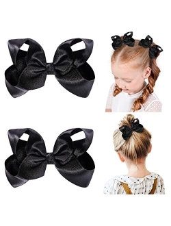 Yhxx Ylen 2 PCS 6" Big Hair Bows for Girls Alligator Clips Grosgrain Ribbon Solid Color Hair Accessories for Little Teen Toddler Girls Kids-Black