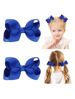 Yhxx Ylen 2 PCS 6" Big Hair Bows for Girls Alligator Clips Grosgrain Ribbon Solid Color Hair Accessories for Little Teen Toddler Girls Kids-Black
