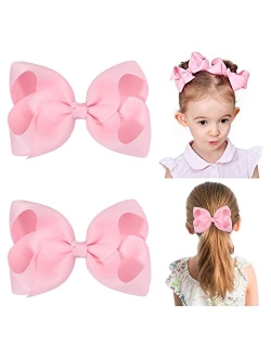 Yhxx Ylen 2 PCS 6" Big Hair Bows for Girls Alligator Clips Grosgrain Ribbon Solid Color Hair Accessories for Little Teen Toddler Girls Kids-Black