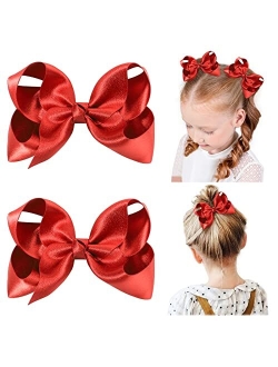 Yhxx Ylen 2 PCS 6" Big Hair Bows for Girls Alligator Clips Grosgrain Ribbon Solid Color Hair Accessories for Little Teen Toddler Girls Kids-Black