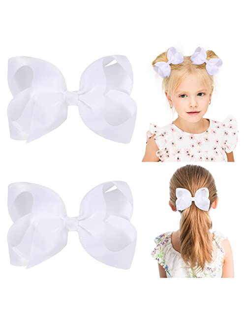 Yhxx Ylen 2 PCS 6" Big Hair Bows for Girls Alligator Clips Grosgrain Ribbon Solid Color Hair Accessories for Little Teen Toddler Girls Kids-Black