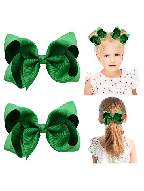 Yhxx Ylen 2 PCS 6" Big Hair Bows for Girls Alligator Clips Grosgrain Ribbon Solid Color Hair Accessories for Little Teen Toddler Girls Kids-Black