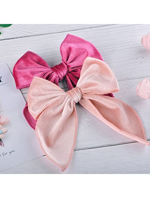 Skyneo 10 Pcs Large Velvet Hair Bows for Girls, 5 Inches Handmade Big Bows for Girls Baby, Large Hair Bows for Toddler Girls,Alligator Clips for Hair Bows