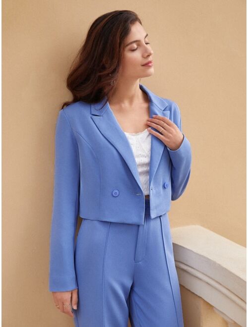 SHEIN Frenchy Solid Lapel Neck Crop Blazer