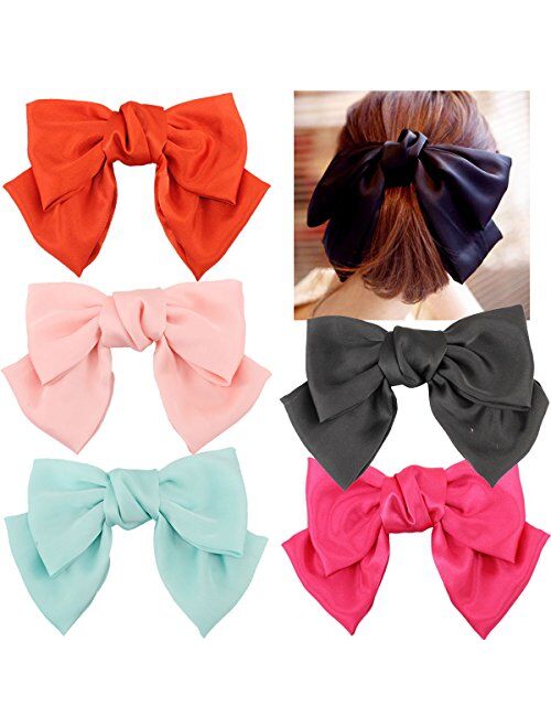 CeLlot 6 Pcs Large Big Huge Soft Silky Hair Bow Clip Lolita Party Oversize Handmade Girl French Barrette Style Hair Clips