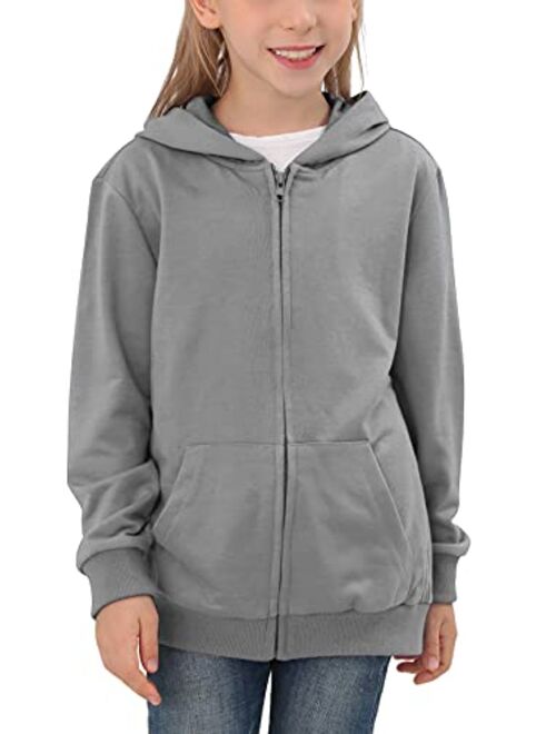 GORLYA Girls Hoodie Sweatshirt Solid Full Zip Jacket Casual Classic Tops for 4-14T