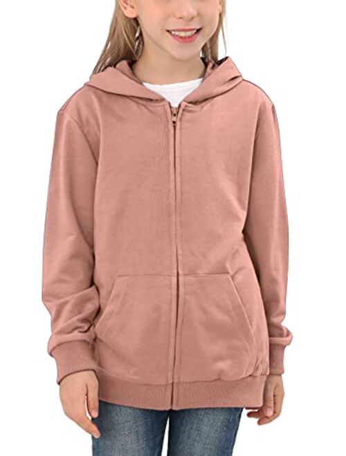 GORLYA Girls Hoodie Sweatshirt Solid Full Zip Jacket Casual Classic Tops for 4-14T