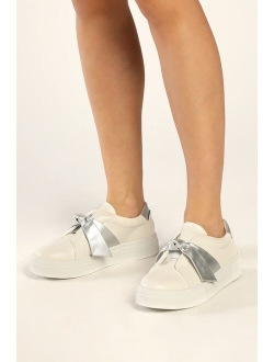 Calissa White Bow Flatform Sneakers