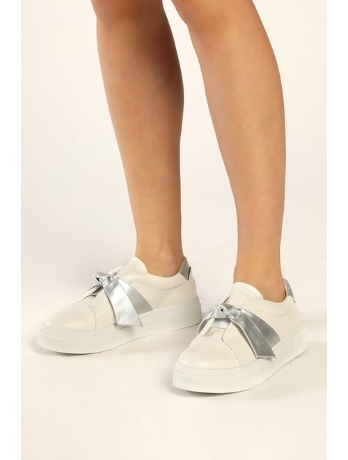 Lulus Calissa White Bow Flatform Sneakers