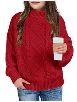 Xuba Girls Sweater Pullover Cable Knit Long Sleeve Turtleneck Chunky Warm Top