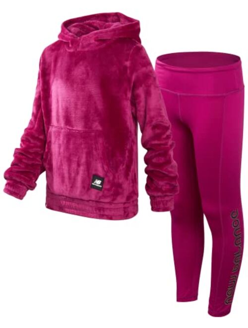 New Balance Girls' Leggings Set - 2 Piece Plush Fleece Hoodie Sweatshirt and Leggings (Size: 7-16)